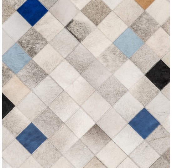 Blue Falling Squares Cow Hide Rug